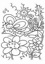 Coloring Spring Pages Kids Printable Print Sheets Boyama Color Scene Kelebek Beautiful Springtime Sayfası Climate Kindergarten Preschool Cartoon Garden Toddlers sketch template