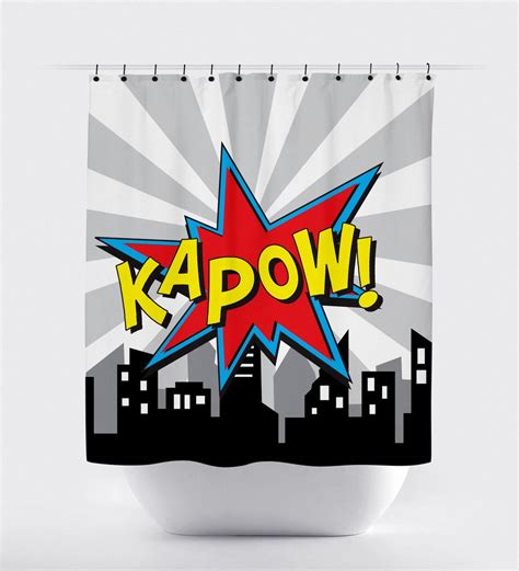 Superhero Shower Curtain – Comic Word Superhero Bathroom Print Art