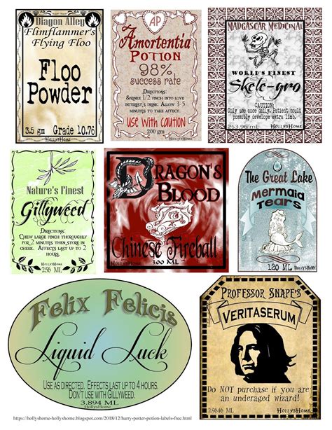 printable harry potter potion bottle labels  tall labels