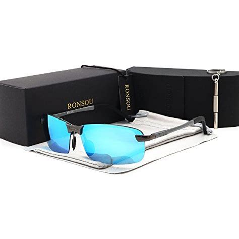 ronsou men uv400 rimless aluminium magnesium polarized sunglasses