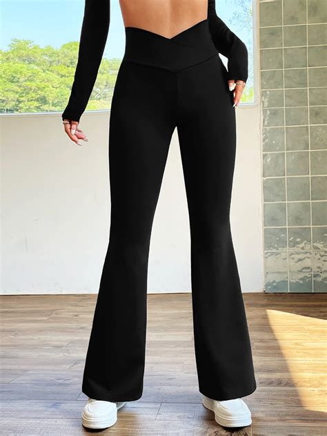 overlap waist flare leg pants