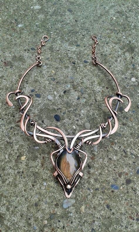 copper wire wrapped necklace  labradorite   bijoux