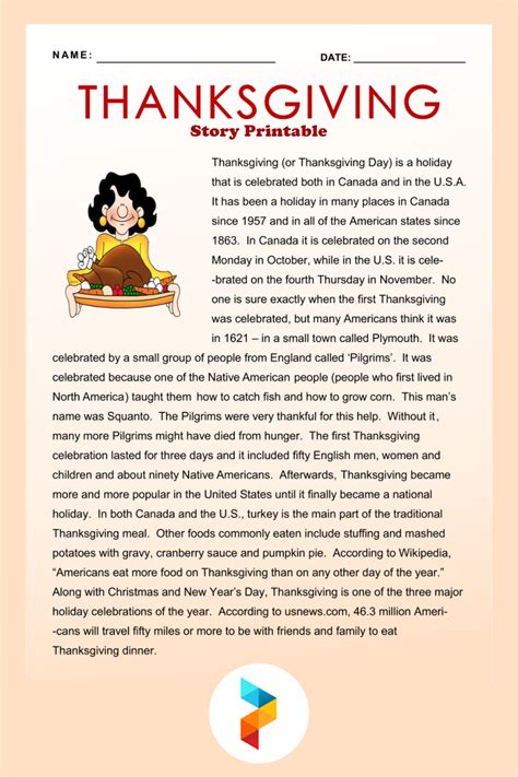 thanksgiving story printable     printablee