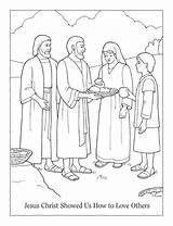 Coloring Jesus Others Pages Clipart Helping Showed Lds Serving Christ Children Sharing Another Loaves Fishes Lesson Feeding Five Fish God sketch template