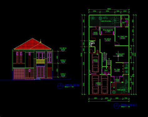 gambar autocad desain rumah tinggal  lantai  meter dwg