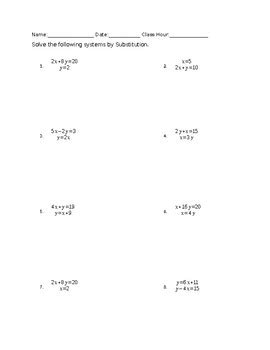 solving systems  equations  substitution worksheet answers