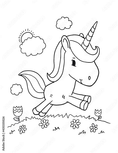 cute unicorn coloring book page vector illustration art stock vector