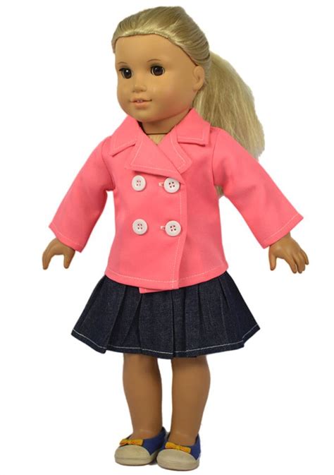 Hot Sale 2in 1 Set American Girl Doll Clothes Of Pink Coat Plaid Skirt