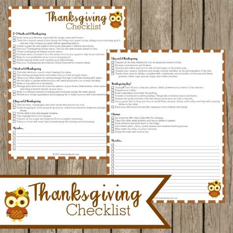 thanksgiving checklist thanksgiving checklist  printable