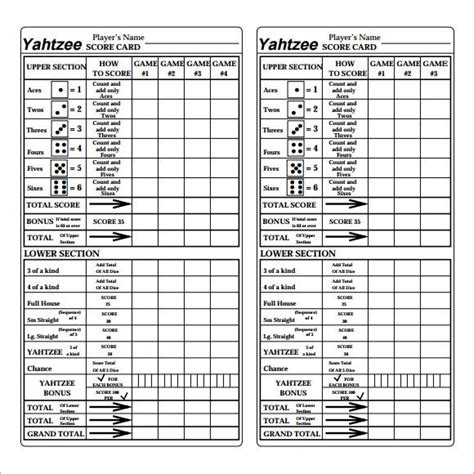 printable yahtzee score sheets  yahtzee score sheets yahtzee
