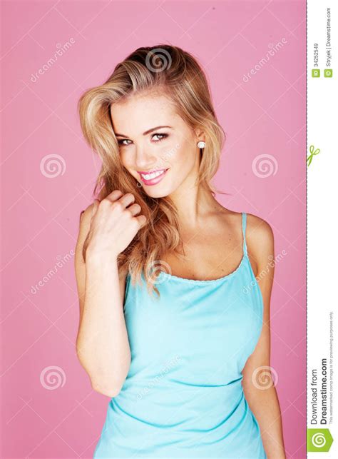 Smiling Beautiful Blond Stock Image Image Of Pink Woman