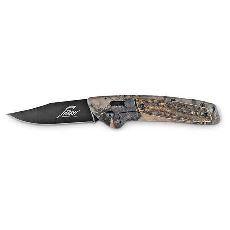 ruko shark lever action manual assist folding knife camo stag