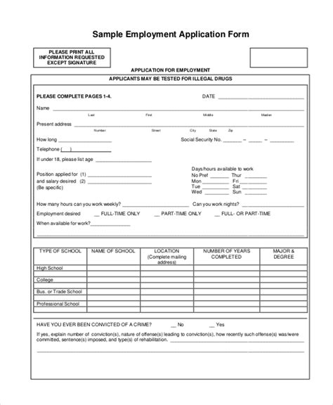 Free 15 Sample Employment Application Forms In Pdf Ms Word Excel Hot