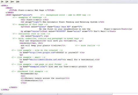 html sample code