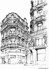 Paris Coloring Pages Street Adult City Adults Printable Sketch Drawing Book Streets Colouring Para Color Adultos Print Neighborhood Map Illustration sketch template