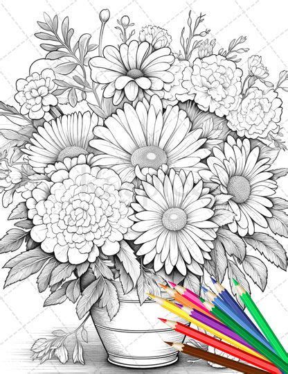 flower baskets grayscale coloring pages  adults  file instan