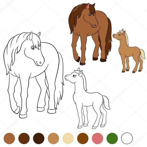 coloring page color  horse mother horse  foal stock