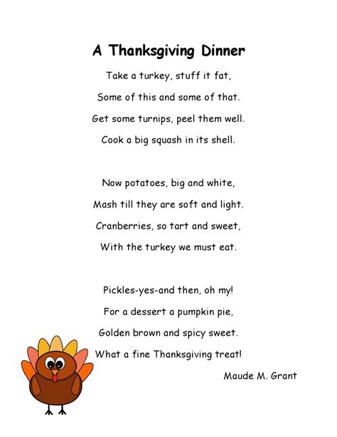 literacy minute turkey poems  thanksgiving