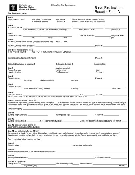 printable fire incident report form create document