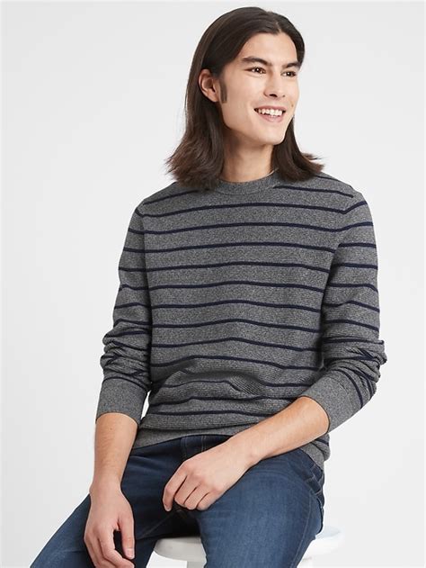 Textured Striped Crew Neck Sweater Banana Republic Factory