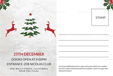 printable christmas postcard template  adobe photoshop