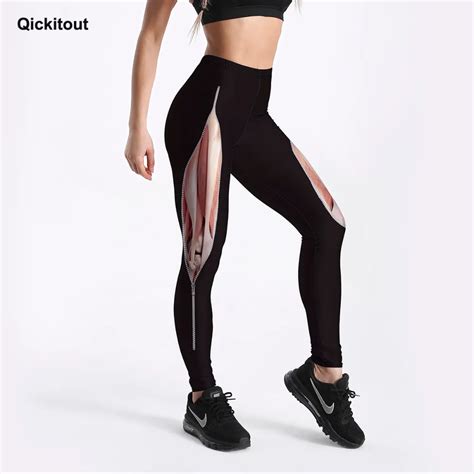 qickitout unique design womens leggings tearing muscles  zipper printed legging black fit