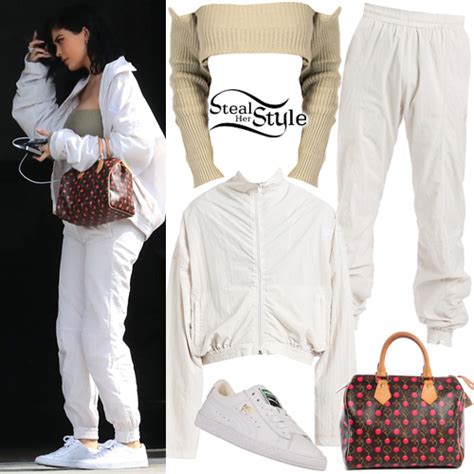 kylie jenner white tracksuit knit crop top steal  style