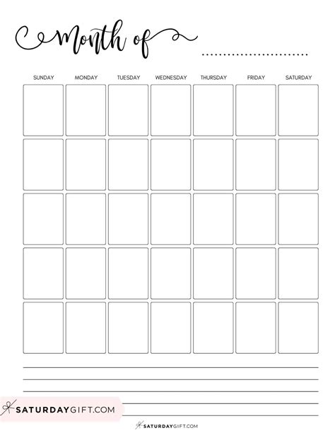 blank calendar templates  cute  printables saturdaygift