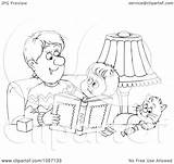 Coloring Reading Father Outline Son Cat Illustration His Royalty Clip Bannykh Alex Clipart sketch template