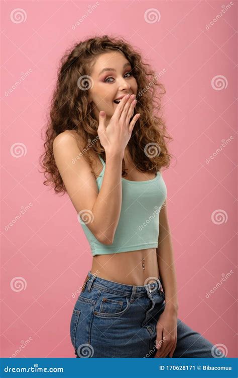Pretty Shy Lady Covering Her Smile Stock Image Image Of Hair Fooling