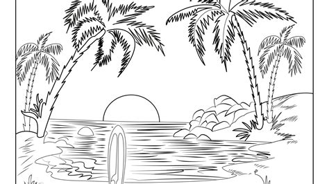 beach coloring nature scenery coloring pages  adults today