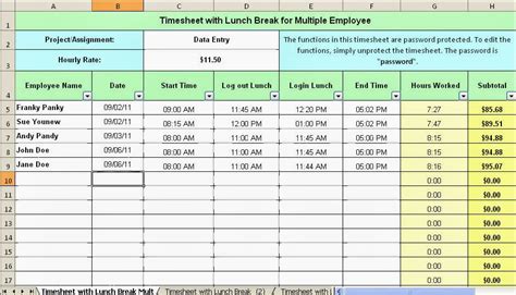 break  lunch schedule template