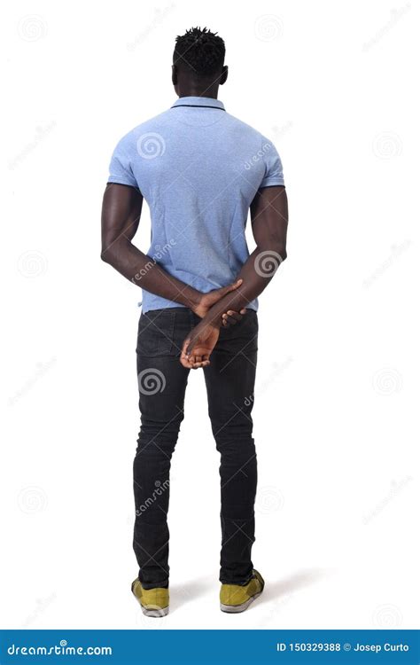 rear view  african man hands    white background stock photo