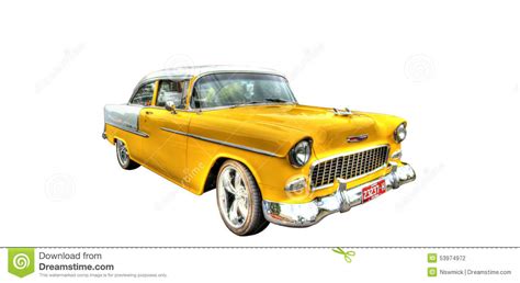 Isolated Yellow 1950s Chevy On White Background Editorial
