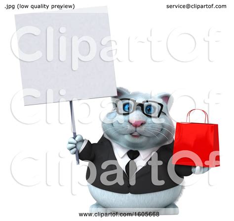 clipart    white business kitty cat holding  shopping bag