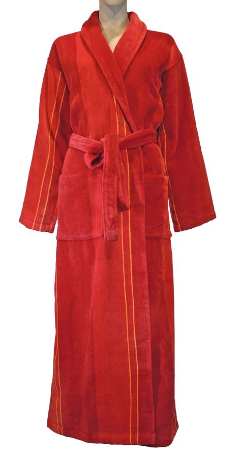 rode extra lange badjas van veloursbadstof