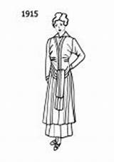 Fashion 1915 Dress Drawing History Era 1914 Sketches Coloring Silhouettes Line Silhouette Drawings 1920 Costumes Small Pages sketch template