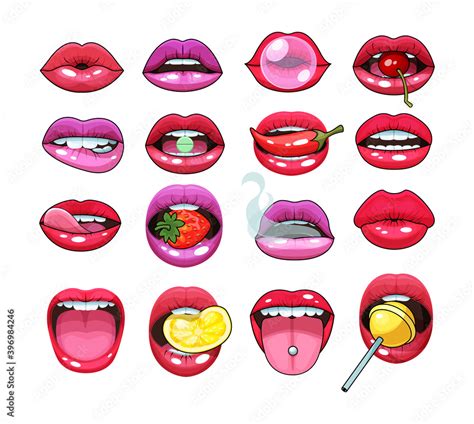 vetor do stock sexy woman mouth set red sexy girls lips stickers