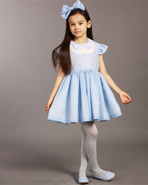 design kid girls summer dress korea style baby girl blue silk