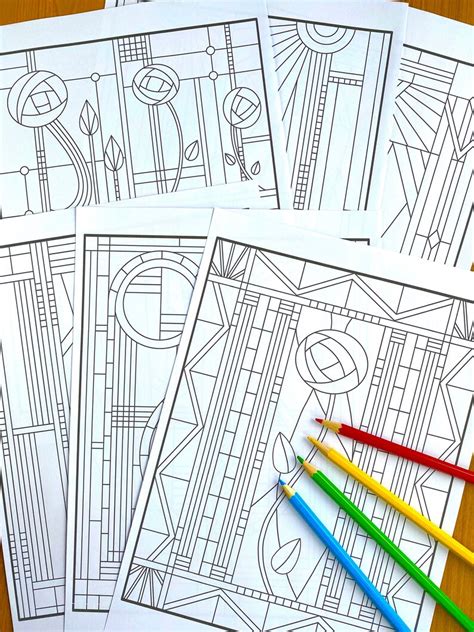 pack   coloring pages art deco adult colouring  etsy