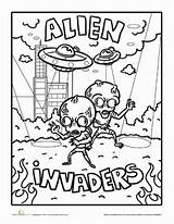 Alien Coloring Scary Pages Aliens Halloween Choose Board Invaders Creepy Worksheets sketch template