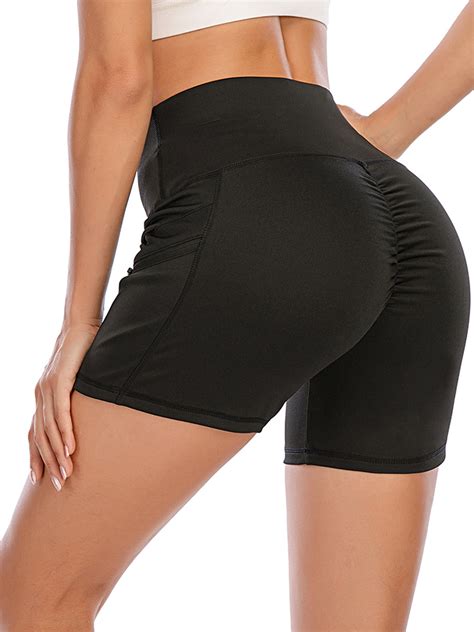 dodoing athletic shorts  women zipper pockets casual tummy control sports shorts running yoga