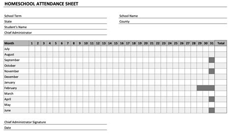 homeschool attendance sheet exceltemplatenet