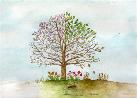 season tree original watercolour painting aquarellmalerei