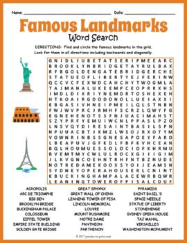 famous landmarks word search  puzzles  print tpt