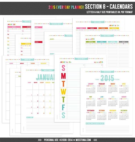 calendars printable  planner pages lshs  misstiina