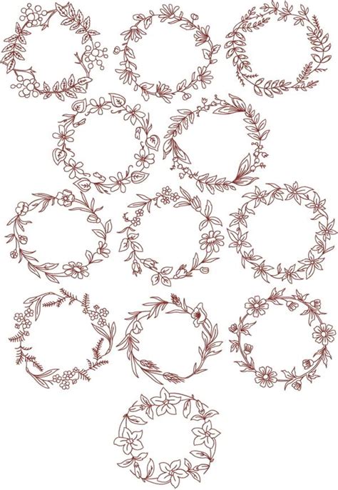 advanced embroidery designs redwork flower wreath set ii