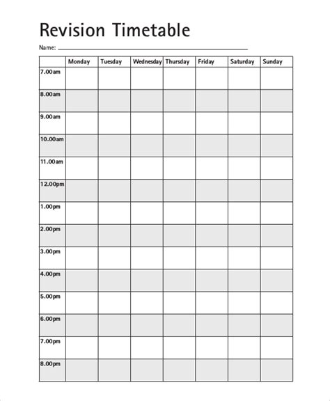 sample daily timetable templates
