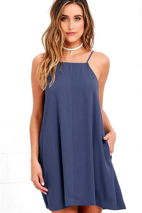 chic denim blue dress swing dress sleeveless dress 38 00