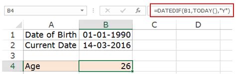 calculate age  excel  formulas  calculator template